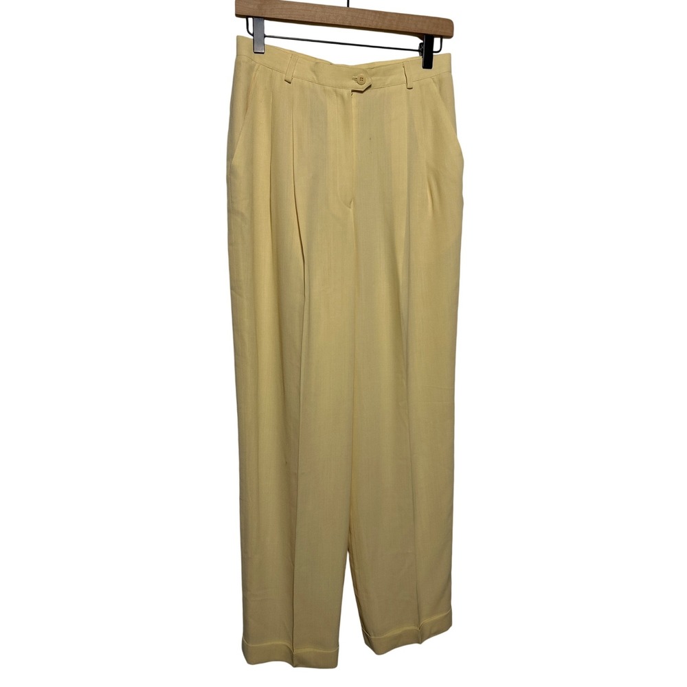 Lauren Ralph Lauren Womens Pleated Wide Leg Pants Pale Yellow Size 8
